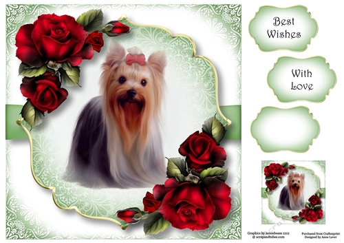 Gorgeous Yorkie & Red Roses 8x8