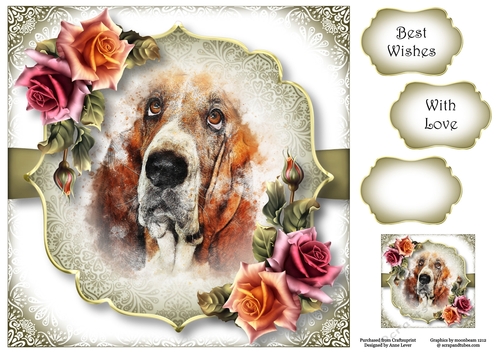 Gorgeous Basset Hound & Autumn Roses 8x8