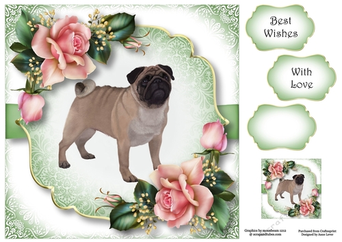 Gorgeous Pug & Pink Roses 8x8