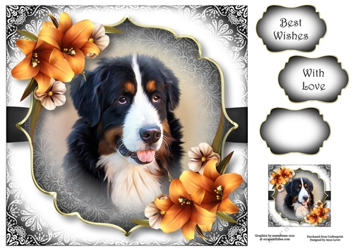 Gorgeous Burnese Mountain Dog & Lilies 8x8