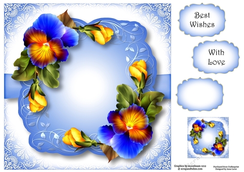 Floral Leaf Mat - Blue Pansies 8x8