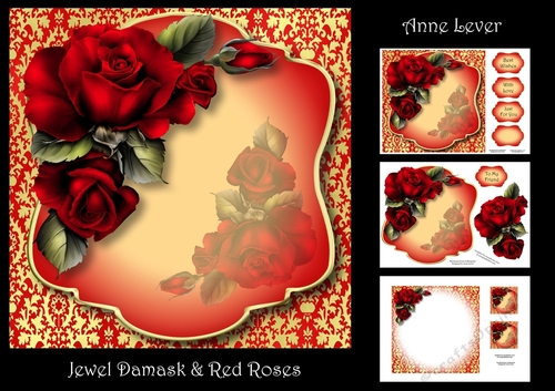 Jewel Damask & Red Roses