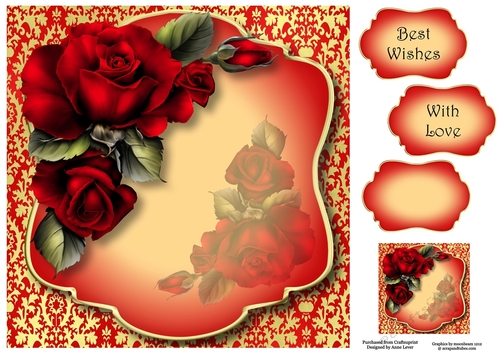 Jewel Damask & Red Roses 8x8
