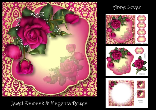 Jewel Damask & Magenta Roses