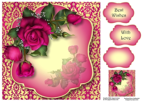 Jewel Damask & Magenta Roses 8x8