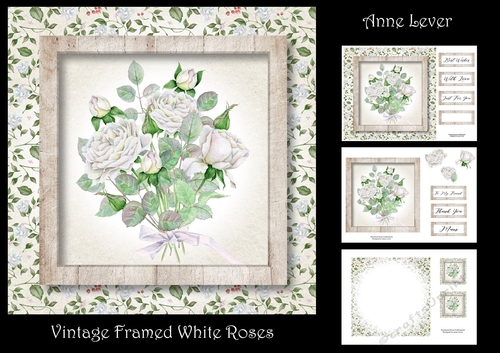 Vintage Framed White Roses