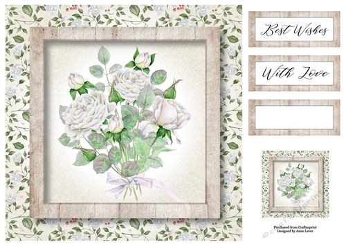Vintage Framed White Roses 8x8