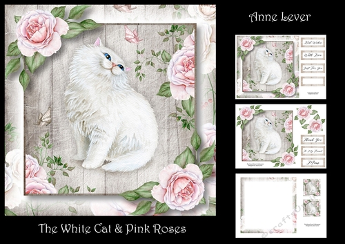The White Cat & Pink Roses