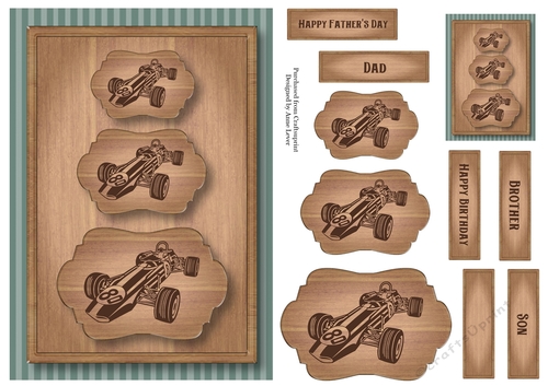 Wood Burning Trio - Vintage Race Car A5