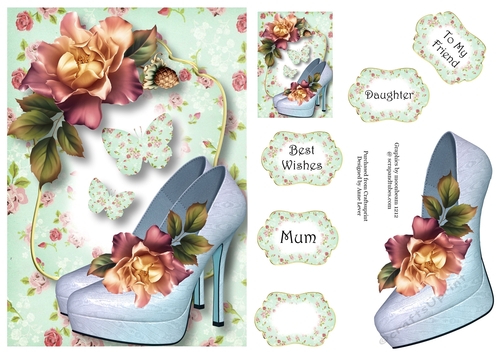 Shabby Chic Shoes & Butterflies In Blues A5