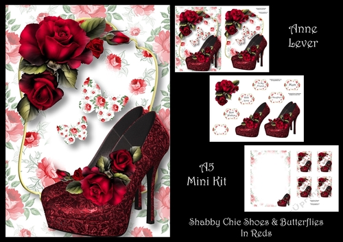 Shabby Chic Shoes & Butterflies In Reds