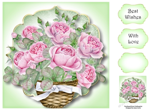Beautiful Basket Of Pink Roses 8x8