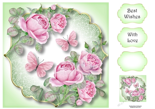 Watercolour Roses & Flutters 8x8