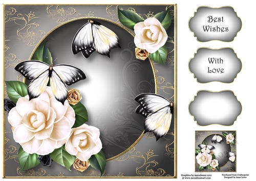 Stunning White Camelia & Butterflies 8x8