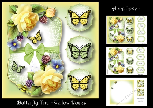 Butterfly Trio - Yellow Roses