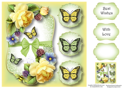 Butterfly Trio - Yellow Roses 8x8
