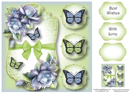 Butterfly Trio - Blue Roses 8x8