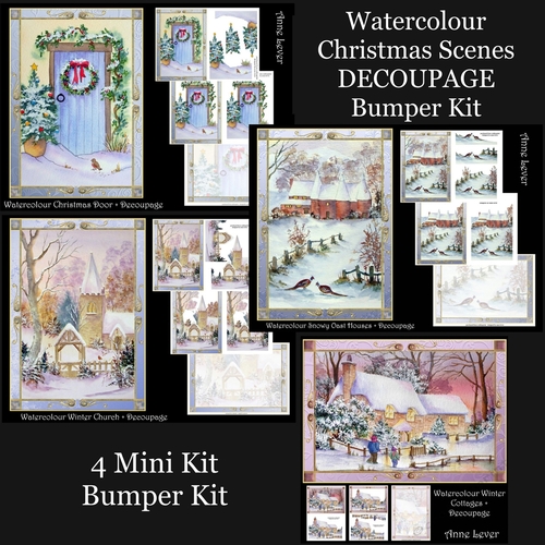 Watercolour Christmas Scenes DECOUPAGE Bumper Kit