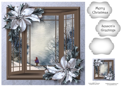 The Christmas Bay Window - Silver Poinsettias 8x8