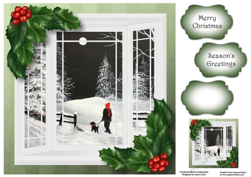 The Christmas Bay Window - Holly & Berries 8x8