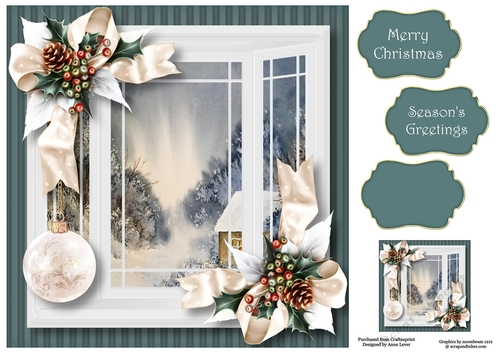 The Christmas Bay Window - Holly & Bows 8x8