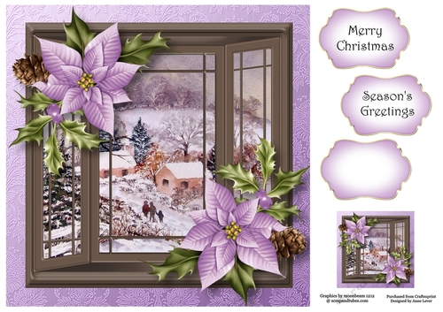 The Christmas Bay Window - Purple Poinsettias 8x8