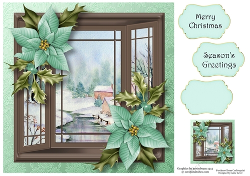 The Christmas Bay Window - Mint Poinsettias 8x8