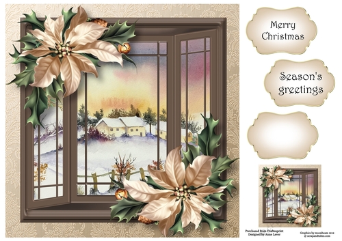The Christmas Bay Window - Ivory Poinsettias 8x8
