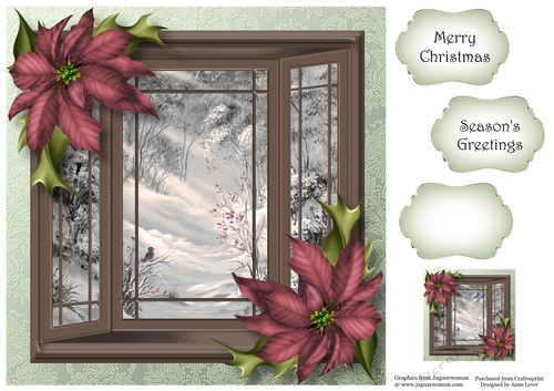 The Christmas Bay Window - Muted Poinsettias 8x8