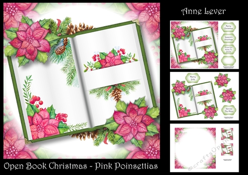 Open Book Christmas - Pink Poinsettias