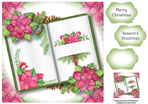 Open Book Christmas - Pink Poinsettias 8x8