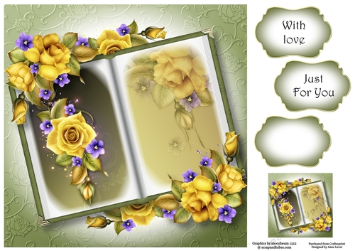 Open Book Flowers - Yellow Roses & Violets 8x8