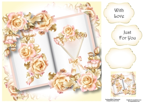 Open Book Flowers - Pink & Gold 8x8