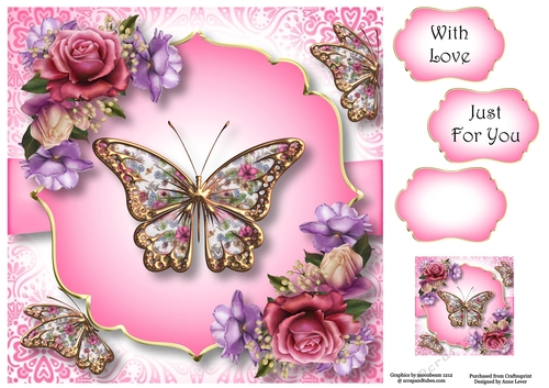 Beautiful Butterfly - Belle Epoque Roses 8x8