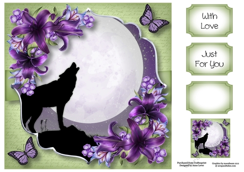 Purple Silhouette Moon - The Wolf 8x8
