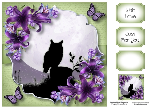 Purple Silhouette Moon - The Owl 8x8