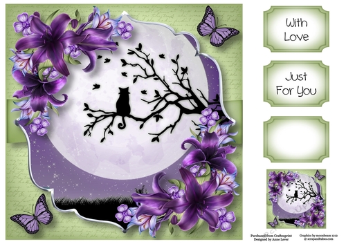 Purple Silhouette Moon - The Cat 8x8