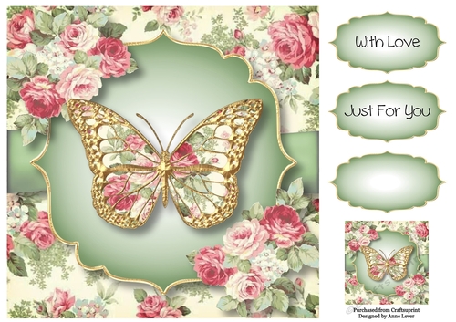 Floral Butterfly - Vintage Pink Roses 8x8