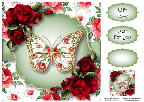 Floral Butterfly - Red Roses 8x8