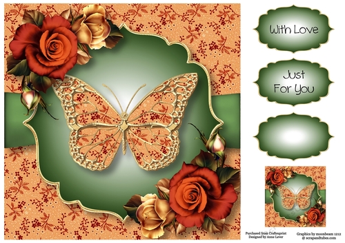 Floral Butterfly - Flame Orange Roses 8x8