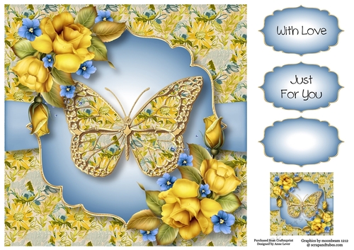Floral Butterfly - Yellow Roses 8x8