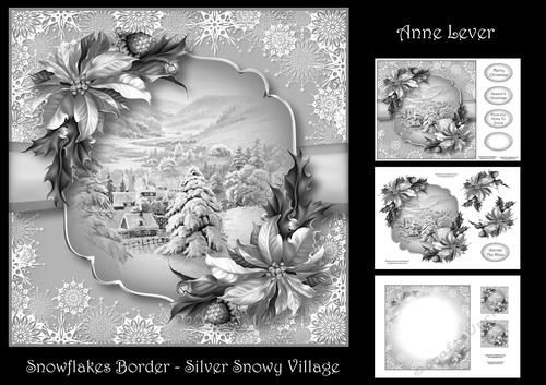 Snowflakes Border - Silver Snowy Village