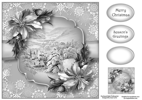 Snowflakes Border - Silver Snowy Village 8x8