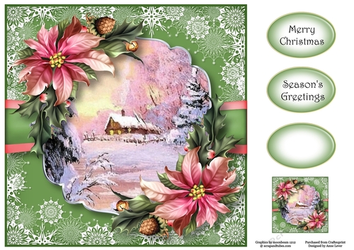 Snowflakes Border - Sunset Snowy Cabin 8x8