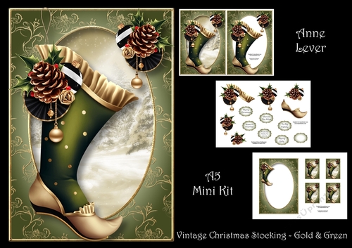 Vintage Christmas Stocking - Gold & Green