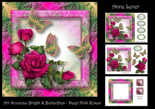 Art Nouveau Bright & Butterflies - Deep Pink Roses