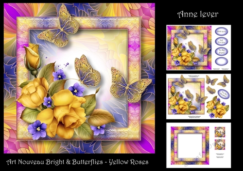 Art Nouveau Bright & Butterflies - Yellow Roses