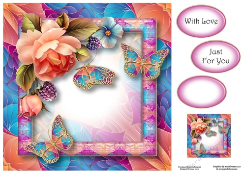 Art Nouveau Bright & Butterflies - Peach Rose 8x8