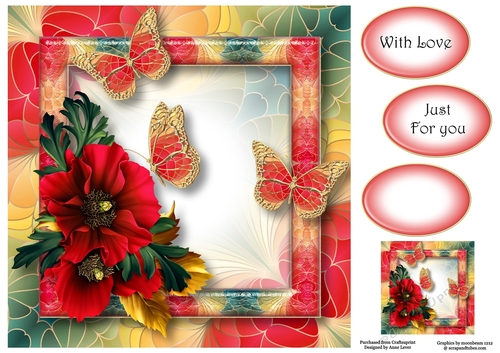 Art Nouveau Bright & Butterflies - Poppies 8x8