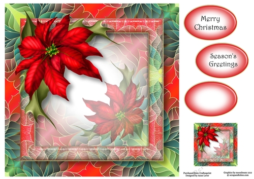 Art Nouveau Bright Christmas - Red Poinsettias 8x8